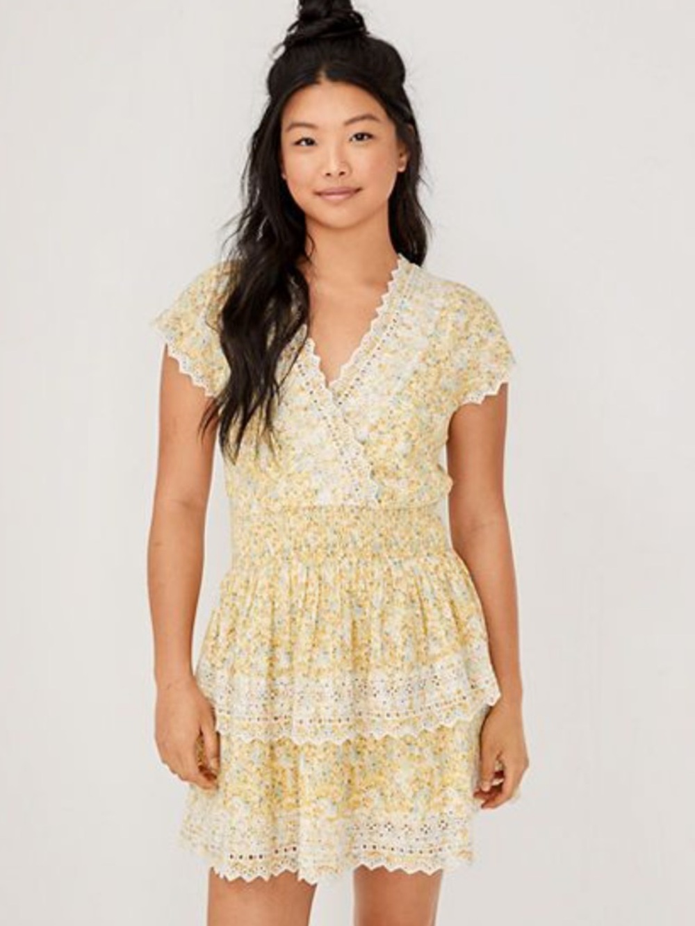 AMERICAN EAGLE yellow floral ruffle summer dress